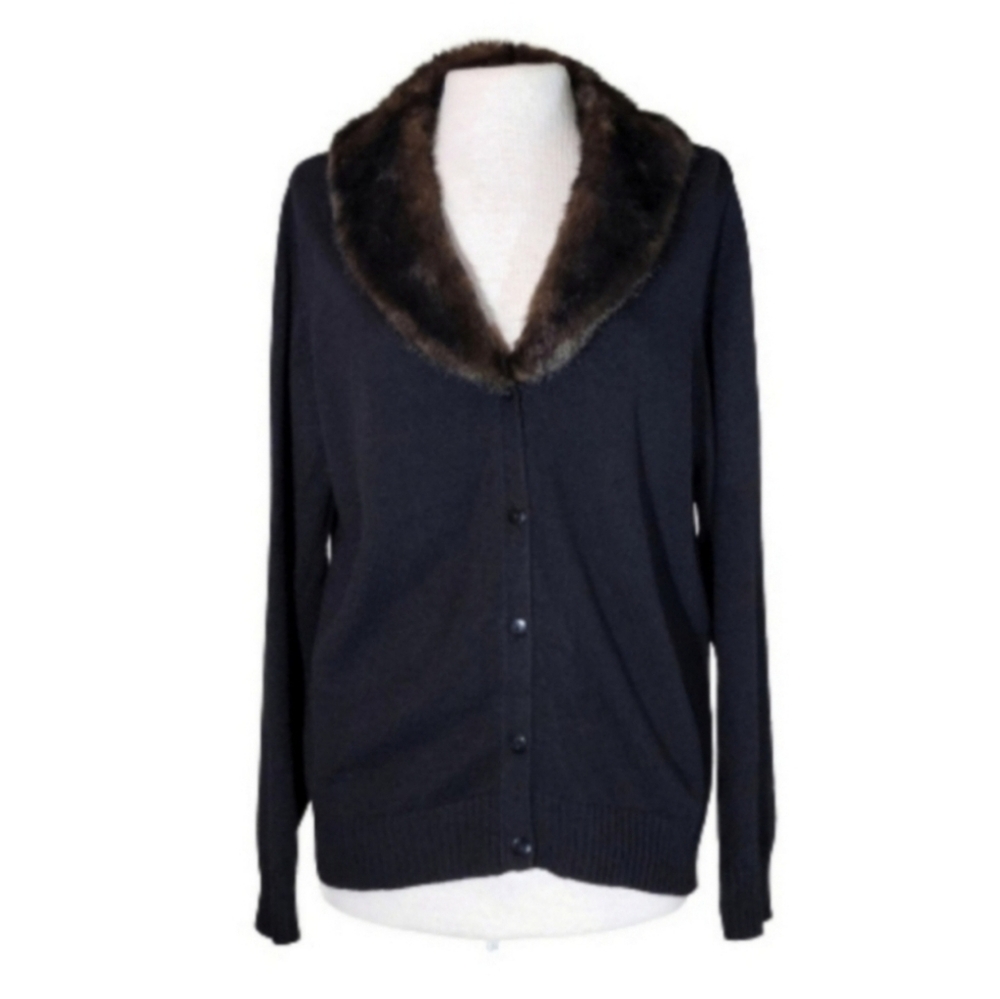 Kathie Lee Faux Cardigan Vintage Faux Fur Collar Sleeveless Knit Brown Size M… - Picture 14 of 17